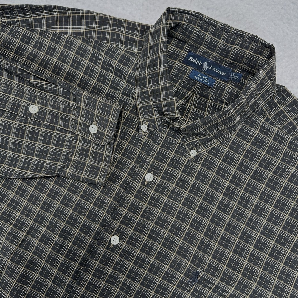 Polo Ralph Lauren Blake XL Plaid Button Down Shirt Mens Cotton Long Sleeve Black